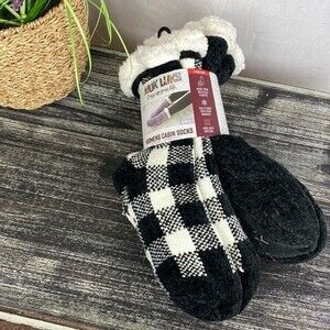 Muk Luks Black & Ivory Floor Grip Fuzzy Cozy Cabin Socks NEW S/M 5-7
